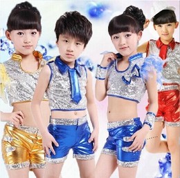 新款儿童爵士舞演出服六一表演服男女童亮片现代舞 街舞服装幼女