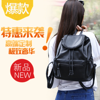 黑色简约休闲双肩包软女士包包2015新款大容量书包韩版潮旅行背包