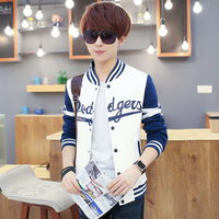 春装青少年夹克男士外套 韩版修身立领棒球服 潮男印花中学生衣服