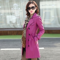 【天天特价】韩版时尚欧美风水洗PU加绒皮衣女中长款风衣外套大码