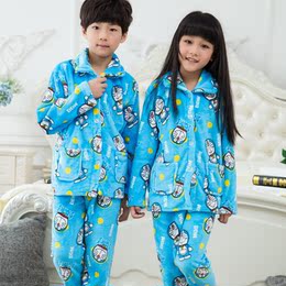 冬季儿童睡衣男女童法兰绒男女小孩珊瑚绒可爱韩版卡通家居服套装