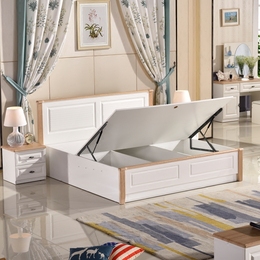 地中海双人床1.8米板式储物高箱床白色家具1.2米1.5米单人收纳床