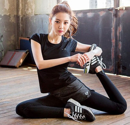 工厂现货韩国春夏新款短袖速干衣透气吸汗瑜伽服运动健身服套装