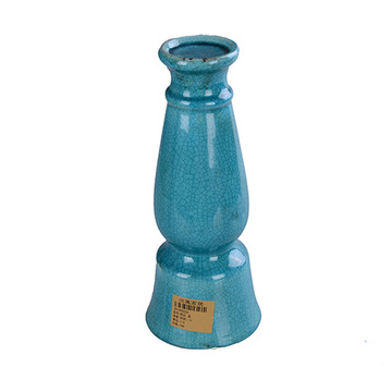 地中海蓝色陶瓷烛台 仿古冰裂纹设计  陶瓷工艺品 家居饰品摆件