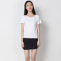 匀音新款纯棉白衬衫女短袖简约文艺范不对称拼接白衬衫短款