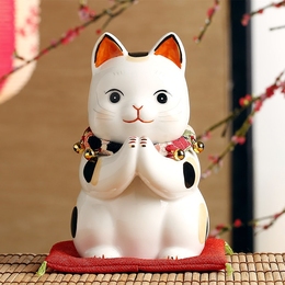 日本药师窑祈愿招财猫大号摆件 开业生日结婚礼物 办公桌可爱摆件