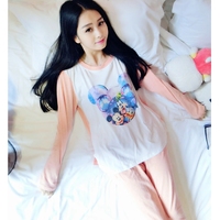 韩版春秋季卡通可爱米奇睡衣两件套宽松长袖长裤纯棉女家居服套装