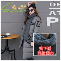 2015冬季新款韩版欧美风羽绒服女修身中长款宽松大码加厚配送围巾