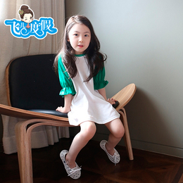 2015儿童卡通唐老鸭条纹直摆连衣裙长款T恤 女童夏季裙衫韩版童装