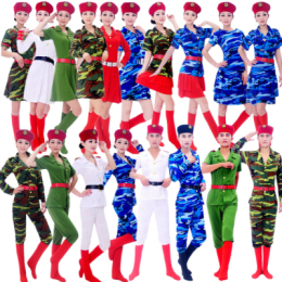 新款舞蹈迷彩演出服女兵演出服15新款广场舞迷彩服套装女军装包邮