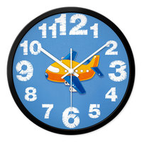 摩门卡通挂钟儿童房卧室客厅可爱飞机超静音创意时钟挂钟表HE0143