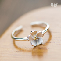 创意925纯银戒指女款开口樱花 手工文艺气质唯美花朵日韩食指指环