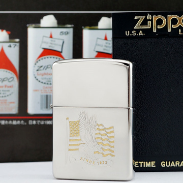 原装正品zippo打火机 1995年镀银镶金条纹美国之鹰美国正版