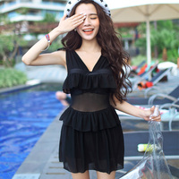 韩版新款连体平角泳衣女运动钢拖聚拢显瘦镂空性感遮肚裙式泳衣