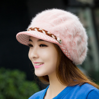 韩版兔毛针织贝雷帽潮女士秋冬天加厚保暖鸭舌帽子毛线帽韩国冬季