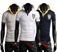 2016男式t恤刺绣字母立领男短袖polo衫新款服装加盟代理代销分销