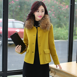 2015秋冬装新款韩版修身女装毛呢短外套百搭上衣短款毛领呢子大衣