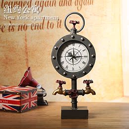 美式创意座钟铁艺术水龙头台钟石英钟表复古个性静音客厅时钟摆件