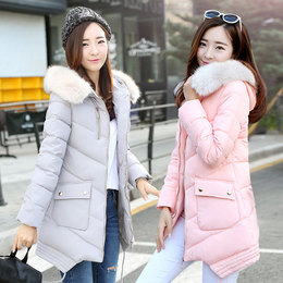 2016年冬季新款韩版棉服中长款大毛领修身女士棉衣大码加厚棉袄潮