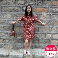 衣咪娅自制中式改良复古盘扣 长款短袖旗袍 日系和风仙鹤女连衣裙