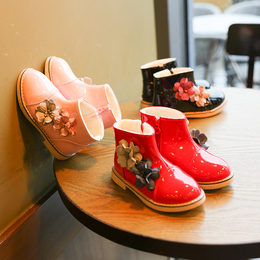 2016冬季新款儿童短靴 女童公主鞋亮皮靴子 韩版时装靴宝宝加棉靴