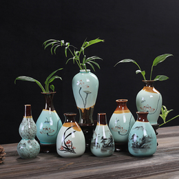 青花瓷手绘陶瓷小花瓶花插迷你花瓶家居摆件创意花器茶具茶道配件