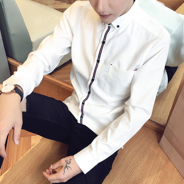 2016新款秋季男装韩版修身型白衬衣青少年男士长袖衬衫潮衣服寸衫