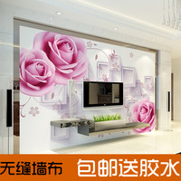 现代简约粉色花卉壁画3d客厅卧室沙发电视背景墙壁纸墙纸