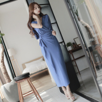 2015夏装新款韩版气质性感开叉女神雪纺连衣裙超长修身显瘦长裙仙