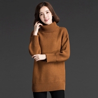 韩版女装秋装2016新款潮高领毛衣女套头针织衫中长款外搭打底加厚