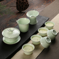 青瓷茶具薄胎透光影雕陶瓷 创意梅兰竹菊盖碗 功夫茶具 礼品首选