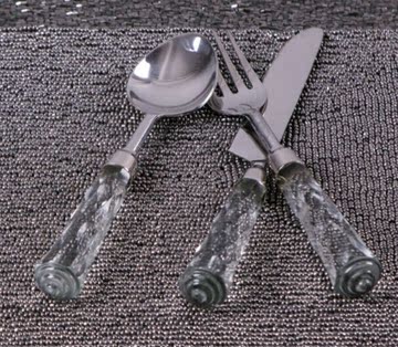 简约欧式高档奢华水晶玻璃透明菱形刀叉勺套装家居饰品西餐餐具