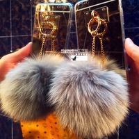MOMO韩国金银色镜面狐狸毛11厘米直径苹果手机壳IPHONE56SPLUS