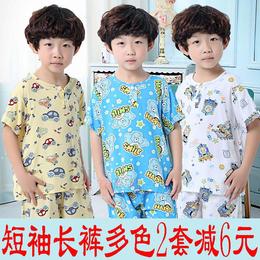 男童短袖睡衣儿童人造棉绸套装夏季超薄男孩绵绸中大童宝宝空调服