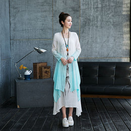 zhangguosong民族风女长裙外披背心裙2015秋装棉麻连衣裙两件套