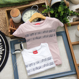 一扎|韩国品牌童装 2015精品韩版男童夏装 全棉刺绣音符短袖T恤衫