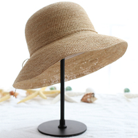 特细出游拉菲草帽子 女士夏韩版 大檐沙滩帽防紫外线遮阳帽可折叠