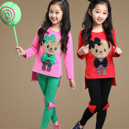 女孩童小熊熊长袖T套装卡通运动纯棉儿童秋冬裤子两件套可爱童装