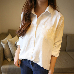 2016秋冬季新款韩版大码女装修身显瘦衬衫女休闲开衫长袖衬衣白色