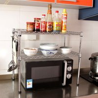 特价两层厨房置物架不锈钢色微波炉烤箱调料架收纳储物架 2层包邮