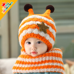 婴儿帽子秋冬保暖防寒加绒护耳帽子围脖2件套装宝宝帽子围巾套装