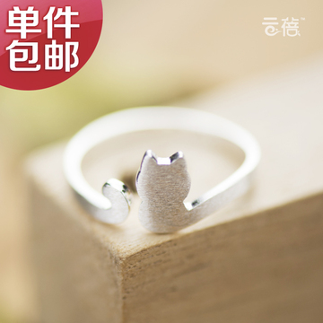 原创s925纯银戒指女款 创意开口设计食指指环 猫咪个性手工饰品