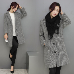 2016冬装新款女装西装领羊毛呢大衣修身中长款茧型毛呢外套女韩国