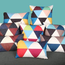 北欧几何彩色格子棉麻抱枕靠枕套汽车腰枕办公沙发靠垫样板房设计