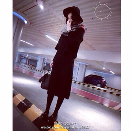 韩国代购2015秋冬季新款女装针织两件套长袖中长款毛衣黑色连衣裙