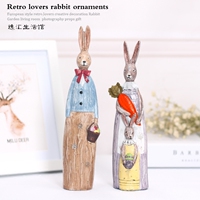 欧式创意复古情侣兔装饰摆件 美式客厅家居动物饰品摄影道具礼物