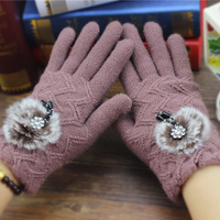 2015新款羊绒手套女防寒可爱针织五指分指保暖兔羊毛时尚女士手套