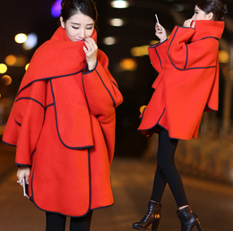 2016年冬季新款韩版拼色不规则毛呢大衣配围巾331P165