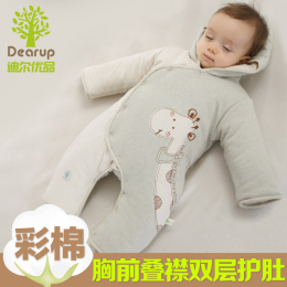婴儿连体衣秋冬加厚保暖0-2新生儿棉衣棉服彩棉宝宝连体衣外出服