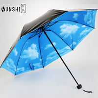 云氏黑胶蓝天双面景色三折晴雨伞两用遮阳挡雨女生双人伞
